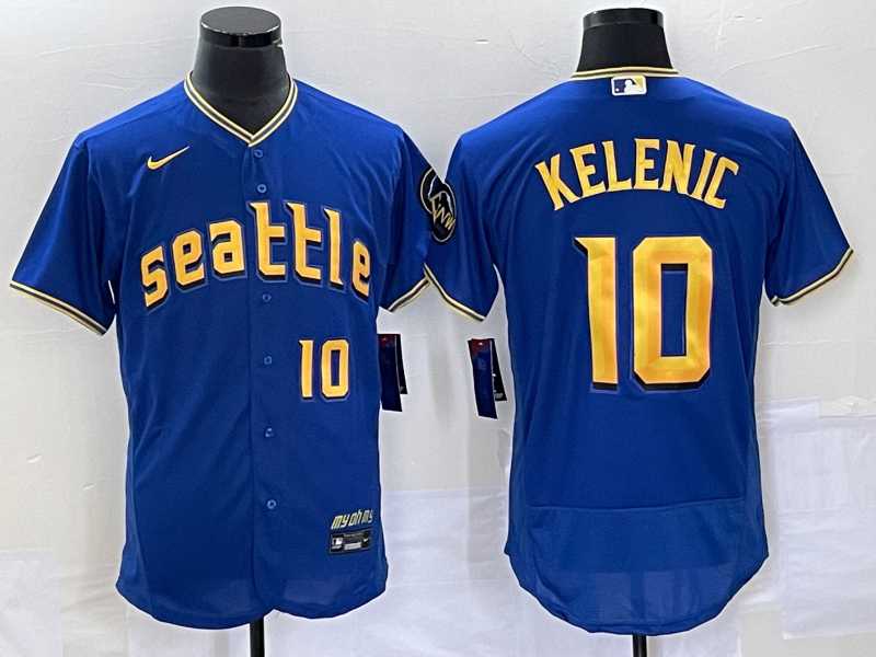Men's Seattle Mariners #10 Jarred Kelenic Number Blue 2023 City Connect Flex Base Stitched Jerseys